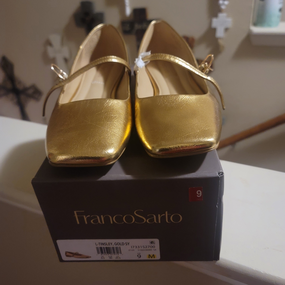 Franco Sarto Gold Mary Jane Flats
